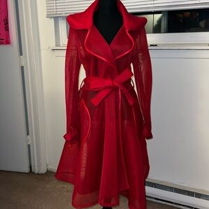 Red Trench Coat / Peplum / Mesh / See through